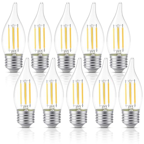 KINUR E26 C35 2700K Decorative Candle Light Ceiling Fan Bulb Candelabra led Light BulbsWarm White 4 Watt (40 Watt Equivalent) LED Chandelier Light Bulbs Non-Dimmable Glows in The Dark 10Pack
