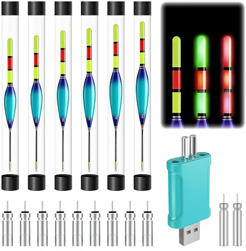 SGZIOO 6 Stück Led Posen Angeln mit Bissanzeiger, Leuchtposen Set 4g/5g/6g/7g/8g/9g,mit Batterie, Ladegerät, mit Gravity Sensing, Angelzubehör für Anfänger und Profis, für Seen, Flüssen und Teichen