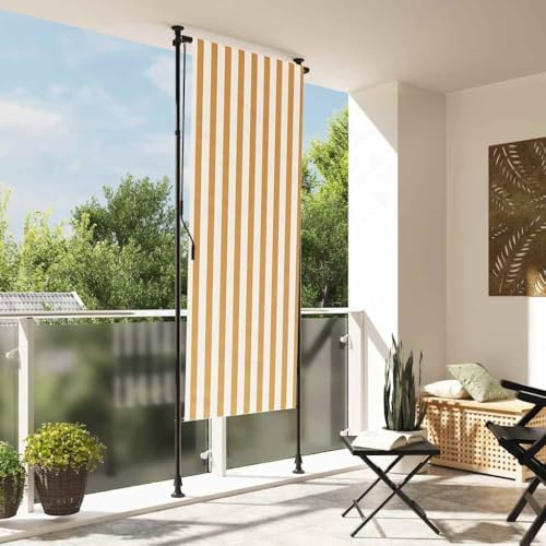 Toldo exterior fácil de montar para pérgola como estor exterior naranja y blanco 120 x 270 cm con manivela para balcón y terraza con revestimiento de PU y privacidad