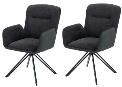 Hela Tische, Milazzo - Set di 2 sedie girevoli con braccioli, materiale misto, interno in poliuretano, esterno nero, girevole a 360°, struttura a V, portata 120 kg