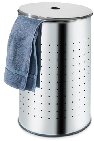 Home4You Wäschetonne Wäschesammler Wäschekorb Wäschebox Wäschetruhe mit Deckel und Luftlöchern | Edelstahl | Grau | Ø 29 cm | 54 cm hoch | 37 Liter Fassungsvermögen