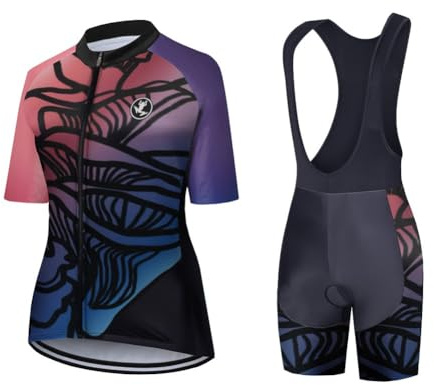 UGLY FROG New Sommer Damen schließen Hülsen Zyklus Jersey Kurzarm Radtrikot Fahrradbekleidung Set Trikot Kurzarm + Radhose mit Sitzpolster Outdoor Sports Wear