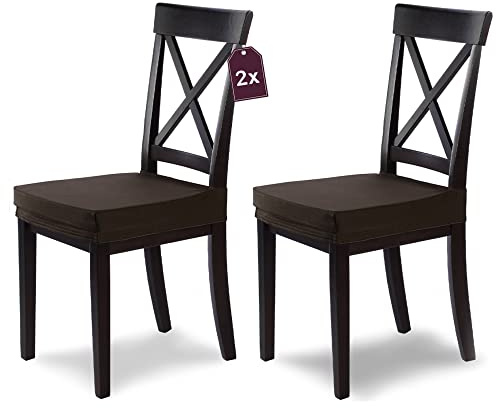 SCHEFFLER-Home Stuhlbezug Marie Braun / 2er Set elastische Stuhlbezüge mit Fleckschutz/wasserabweisender Sitzbezug Esszimmerstuhl/Elegante Sitzbezüge für Stühle/Stuhlhussen Braun