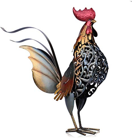 Too-arts Metal Sculpture Carved Iron Rooster Home Furnishing Artwork Craft Gifts