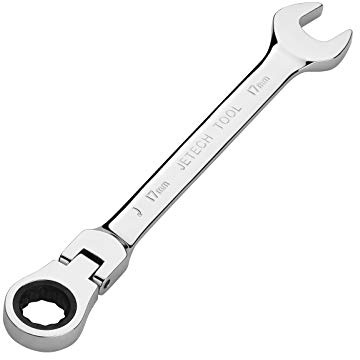 Jetech - Llave de trinquete flexible de 17 mm, de grado industrial, con cabezal flexible, fabricada en acero de aleación Cr-V forjado y tratado térmicamente, totalmente pulido con 12 puntos, métrica