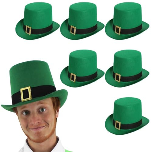 Irischer Hut für Erwachsene – grüner Filz-Hut mit schwarzem Band und goldfarbener Schnalle – St Patricks Day Leprechaun Irland Hut, Party-Accessoire (Einheitsgröße)