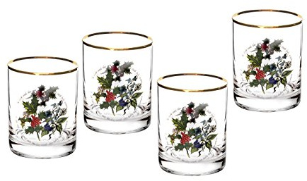 Portmeirion The Holly & Ivy DOF Glass, Multi-Colour, Set of 4