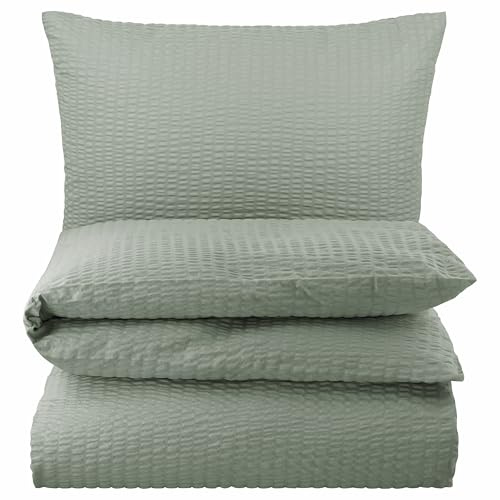 Carpe Sonno Seersucker Bettwäsche 155x220 cm Baumwolle – Grau bügelfrei | Kühlende Sommerbettwäsche mit Reißverschluss, bügelfrei | Deckenbezug + Kissenbezug 80x80 | ganzjährig, pflegeleicht