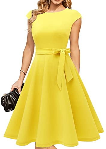 DRESSTELLS Donna Abiti Eleganti da Damigella d'Onore Abiti da Sposa Audrey Hepburn Abito da Donna Elegante da Cocktail Nuziale Giallo L