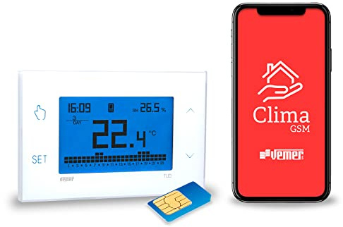 VEMER VE771800 TUO Thermostat GSM Mural avec Contrôle APP, Programmation Hebdomadaire, Alimentation 230V, Blanc
