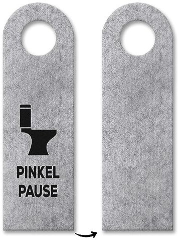 Toiletten Türhänger in Grau mit Klo Motiv und Spruch: Pinkelpause Bürotüre Pause