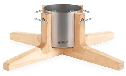 Tree Nest Christbaumständer Weihnachtsbaumständer Rustic Design Christmas aus hochwertigem Holz und Metall - Baumhöhe bis 3,0 m, Stammdurchmesser 9cm, Wasserbehälter für 1,4l Wasser, in Silver-Gray