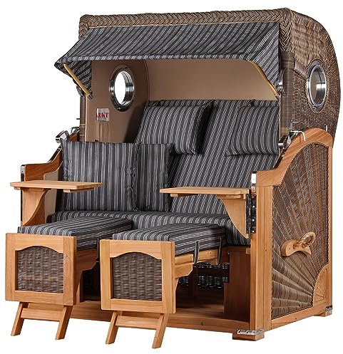 bene living Strandkorb Ammersee Grande XL Teak Bullauge - PE grau - Modell 500-2,5-Sitzer inkl. Liftersystem