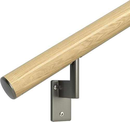 Promenaid Handlauf-Set, 60 cm, Eiche – kompletter Indoor-Handlauf für Treppen – 4,1 cm rundes Echtholz-umwickelter Aluminiumkerngeländer mit 2 matt-nickellackierten schwenkbaren Halterungen und