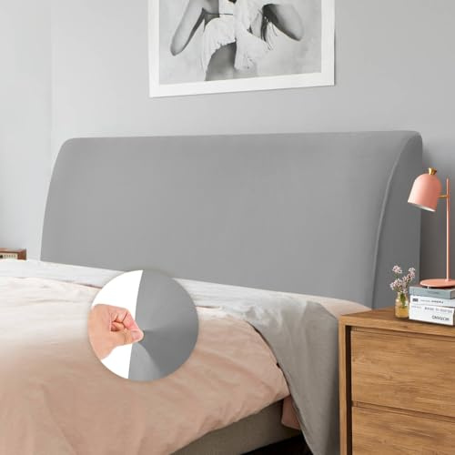 Caijin Bettkopfteil Hussen Bett Kopfteil Bezug, Weicher Strecken Samtstoff Staubdicht, Staubdichte Schutzhülle für gepolsterte Schlafzimmer Kopfteil, Samt Stoff (150-170 cm（Queen）, Hellgrau)
