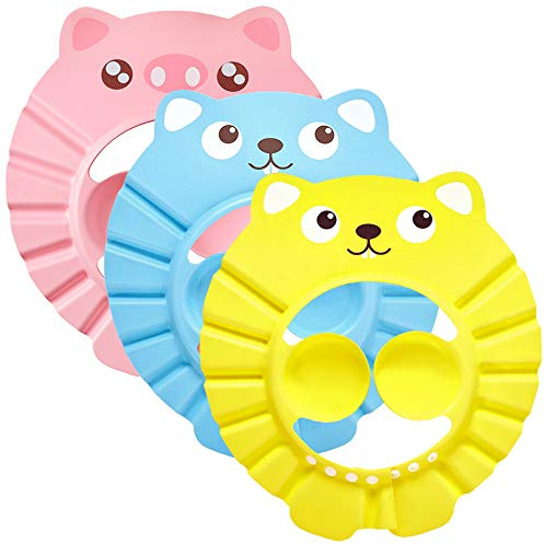 Einstellbare Baby Duschhaube, ZoneYan Duschhaube Baby, Baby Shampoo Schutz, Kinder Shampoo Kappe, Shampooaugenschutz, mit Augenschutz Ohrenschutz, für Kleinkind Babypflege, 3er Pack (Karikatur)