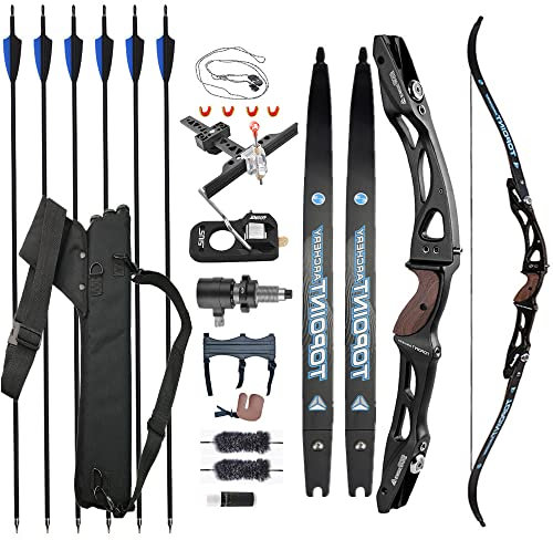 ZSHJGJR 68 Zoll Takedown Recurvebogen und Pfeil Set 18-44lbs Erwachsene Anfänger Pfeil und Recurve Bogen Kit Sportbogen mit Bogenschießen Zubehör und Carbonpfeilen Linkshänder (Schwarz, 36LBS)