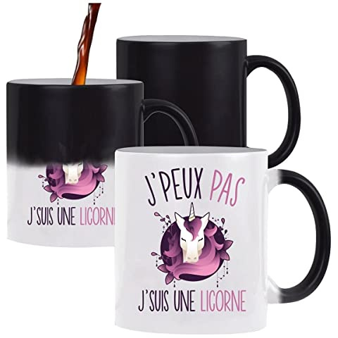 Planetee Mug magique thermoréactif J'peux pas Licorne tasse change couleur chaleur humour idée cadeau anniversaire Noël homme femme
