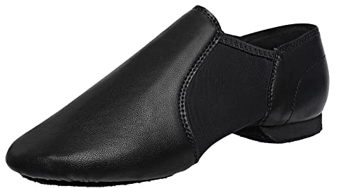 Leather Sole Jazz Shoes Slip-on Dance for Girls Boys (Toddler/Little Kid/Big Kid) (3 Big Kid Black