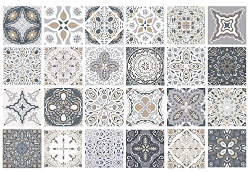 Ruolin Pegatinas para Azulejos 24 Piezas, Impermeable Autoadhesivo Marroquí Azulejos Retro Estilo Transferencias Pegatinas DIY para Cocina, Sala de Estar, Baño, Decoración del Hogar