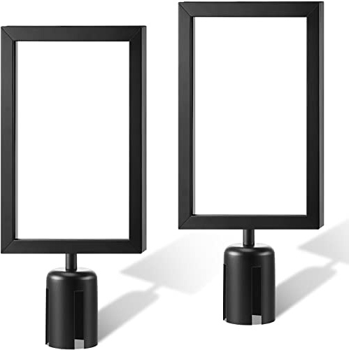 Jecery 2 Pcs Stanchion Sign Holder, Double Sided Frame Sign with Protective Cover, Fits 8.3 x 11.7 Inch Paper Size Top Stand Poster Display for Crowd Control Commercial Queue Sentry Stanchions