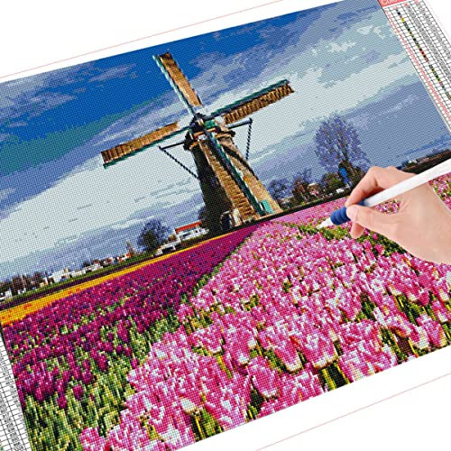 Instarry DIY 5D Diamond Painting Zubehör Groß Windmühle und Tulpen Wohnzimmer Dekoration 50x40 cm
