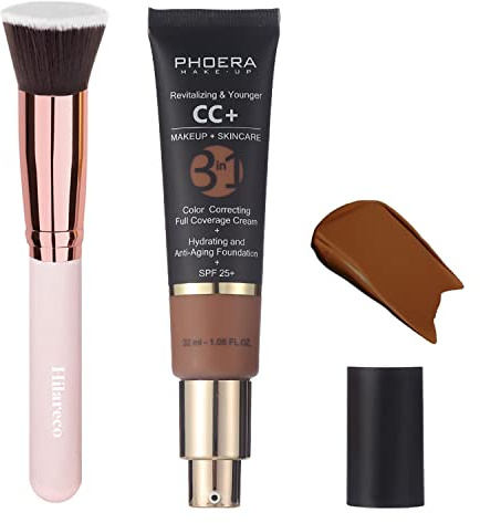 PHOERA CC Cream Foundation, PHOERA Full Coverage Foundation Farbkorrekturcreme, feuchtigkeitsspendendes Anti-Aging-Serum mit mattem, natürlichem, leichtem Finish (200 Mocha)