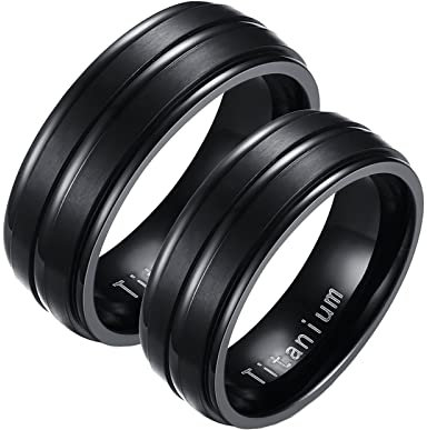BCughia Freundschaftsringe Beste Freundin, Herrenring Schwarz Titan Ringe 8 mm Schwarze Gebürstete Ringschiene Damengröße 57(18.1), Herrengröße 57(18.1)