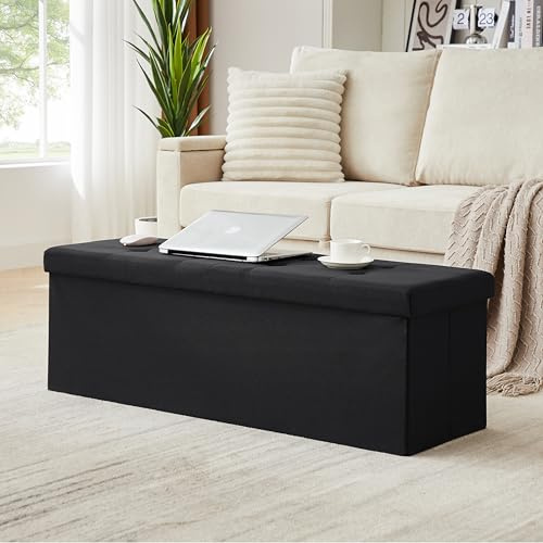 Zedelmaier Sitzbank mit Stauraum Sitzhocker Faltbar Sitztruhe belastbar bis 300 kg, Deckel Abnehmbar, 114x38x38 cm(Dunkles Schwarz)