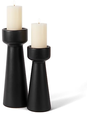 E-ROOM TREND Kerzenhalter aus Keramik Kerzenständer S&L 2 Stück | Matt Schwarz, Dekorative Kerzenständer, für Heimdekoration Esszimmer, Wohnzimmer, Hochzeitsfeier, Aromatherapie, Votiv