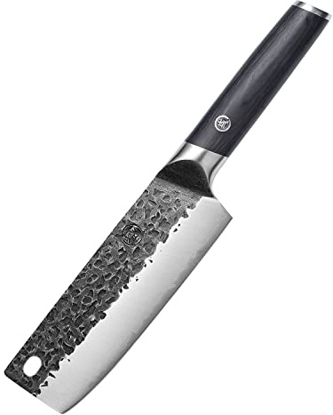 MITSUMOTO SAKARI Japanese Cooking Chef's Knives, 7 inch Vegetable Knife | High Carbon Stainless Steel Kitchen Knife, Hand Forged Multipurpose Chef Knife, Beginner Square Knife, Black Pakkawood Handle