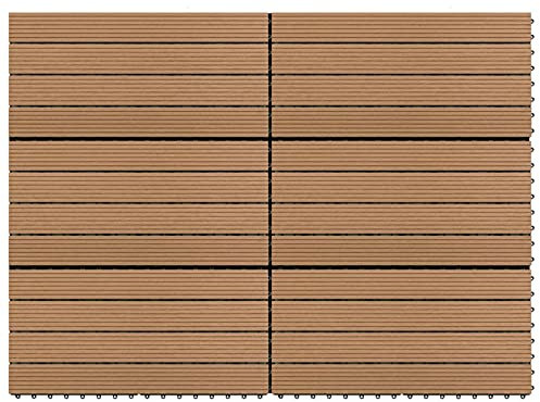 Homgoday Terrassenfliesen aus WPC 6 Stück 60 x 30 cm 1,08 m² braun, Gartenfliese für Außenbereich, Garten, Terrasse