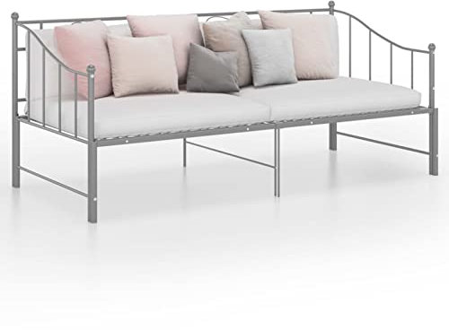 Homgoday Ausziehbarer Bettrahmen, grau, aus Metall, 90 x 200 cm, Schlafsofa Dormeuse, Wohnzimmer, Sofa, modernes Sofa, Gartensofa, Loungesofa