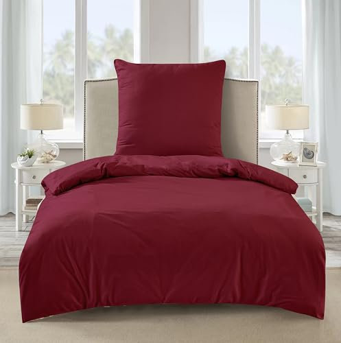 HENGWEI Mikrofaser Fleece Bettwäsche 135x200 2teilig Set Flauschige Bettwäsche-Sets 2tlg Warme Bettwäsche Kuschelig 2teilig Bettwäsche, Bettwäsche 135x200cm mit Kissenbezug 80x80cm, Burgunderrot
