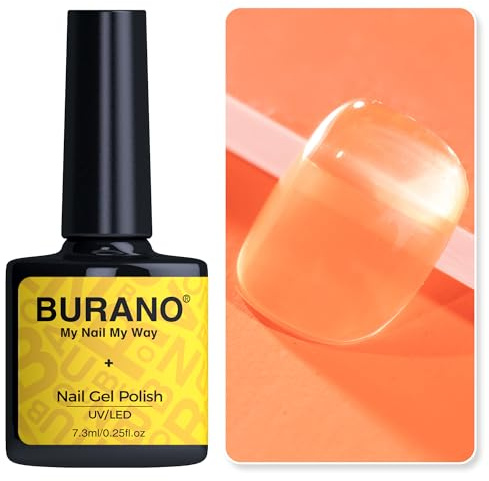 BURANO Jelly Gel Nagellack, UV-Nagellack 7.3ml Sheer Transparent Gel Polish, Translucent Sommer Herbst Farbe Gel Polish Farben UV Nägel Nageldesign (Orange T7)