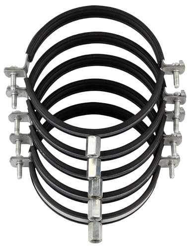 Pack 5 Abrazaderas metálicas para tubo, metálica Isofonicas | abrazadera de acero | grandes diámetros | abrazadera para pared tubos con tornillo (5, 125mm)