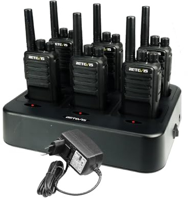 Retevis NR610 Walkie Talkie, AI-Rauschunterdrückung Funkgeräte, 6 Wege Ladegerät, Robust, USB-C 1200mAh, VOX, Tragbar, Walkie Talkie für Erwachsene Baustelle, Schule, Hotel (6 Stück, Schwarz)