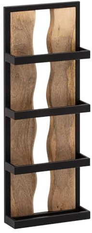 FineBuy Wandregal 30x10x80 cm Mango Massivholz Metall, Hängeregal | schmales Schweberegal Industrial, Wandboard aus Echtholz, handgefertigt, jedes Stück ein Unikat