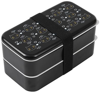 I-TOTAL® - Lunch Box porta pranzo, bento a due ripiani con posate, con valvola (BLACK CAT)