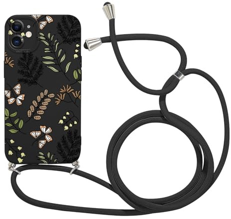 Foonary Coque pour Apple iPhone 11 6,1 avec Cordon, Cute Aesthetic Motif Réglable Collier Housse, Souple Silicone Antichoc Anti-Rayures étui avec Corde Lanyard Bumper Protection Case, Fleur 01