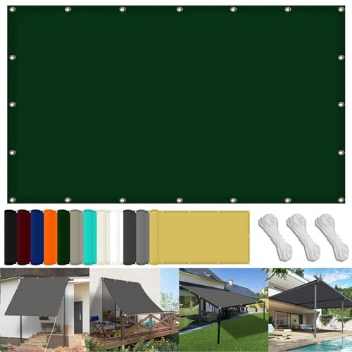 Sun Segel Sonnensegel 150 x 400 cm Wasserdicht Quadratisch Sonnensegel Quadrat Uv-Schutz-Polyestergewebe mit Seil Beschattungsnetz für Pool Schwimmbad Und Gewächshaus, Dunkelgrün