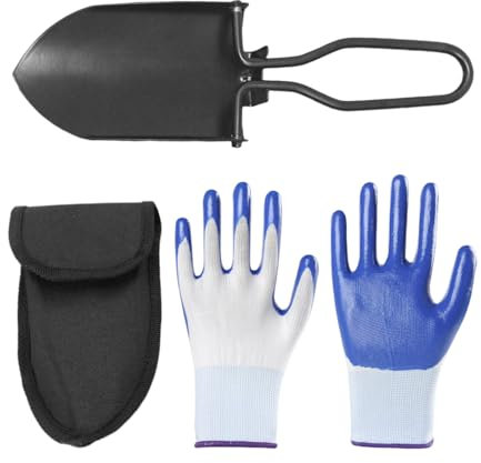 1 pala de jardín con bolsa de almacenamiento, 1 par de guantes de jardín, pala plegable multifuncional, pala de jardín pequeña para deshierbar, pala portátil