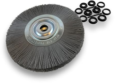Brosse circulaire NYLON Abrasif | Ø 300 mm | Epaisseur 2 rangs | Carbure de silicium Grain 240 | Alésage 32 mm + réducteur bague 25/22/20/16/12 mm | Touret meuleuse ponceuse | Kibros 231302KR_240