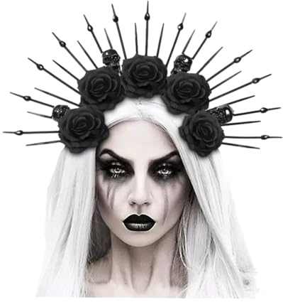 eBoutik Haarreif mit floralem Gothic-Stil, schwarze Krone, böse Königin, für Erwachsene, Medusa, Schneekönigin, Göttin, Heiligenschein, Haarreif mit Rosen für Halloween, Cosplay, Maskerade,