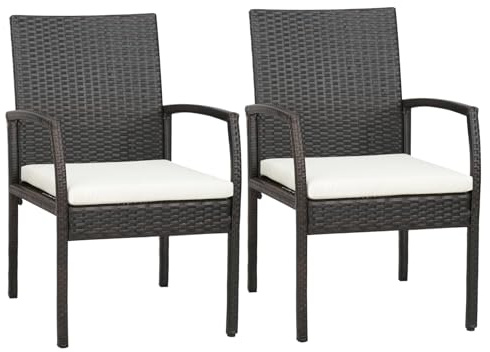 LIFEZEAL Set di 2 sedie da giardino all'aperto in rattan, sedie da terrazza con braccioli in legno di acacia, poltrona da giardino per terrazza, balcone, nero