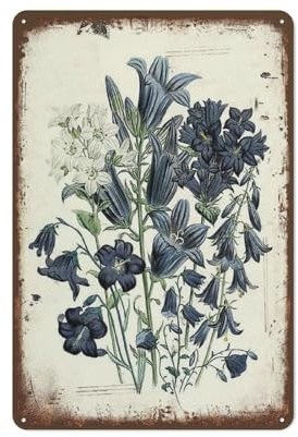 Creative Metal Tin Sign Flower Campanula Persicifolia Metel Signs Retro Garden Tin Signs Farm Fresh Wall Decor Home Kitchen Garden Decor Outdoor Yard Wall Decoration Floral Wall Art Decor 12X8 inch