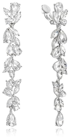 EVER FAITH Marquise Kristall Kronleuchter Art Deco Ohrclips für Damen | Clip-on Ohrringe Braut Teardrop Braut lange baumeln Tropfen Strass Ohrhänger für Prom