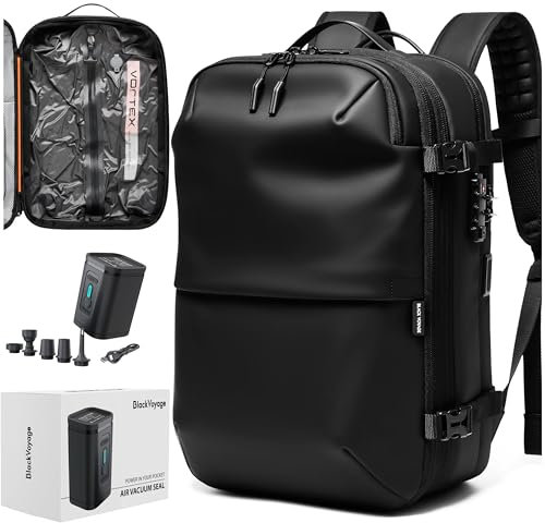 BlackVoyage Vortex Vacuum Seal Travel Backpack 60L Expandable Air Compression System Water Resistant TSA Lock Carry-On Suitcase Luggage Black AERO - Vacuum Pump Included