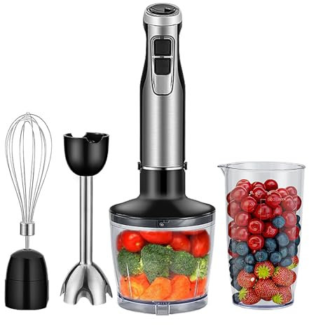 Cordless Immersion Mixer, Handheld Immersion Blender With 500ml Mixing Beaker, 1200W Strong Power and 6 Gear Speed Adjustable, Detachable Design and Easy To Cleaning, for Make Shakes, Smoothies