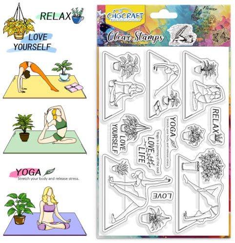 CHGCRAFT Yoga Weibliche Silikon Stempel Pflanzen Briefmarke Kunsthandwerk Clear Stamp Briefmarke Silikon Frauen Briefmarke Karten Dekoration DIY Clipbook Album DIY Kunsthandwerk